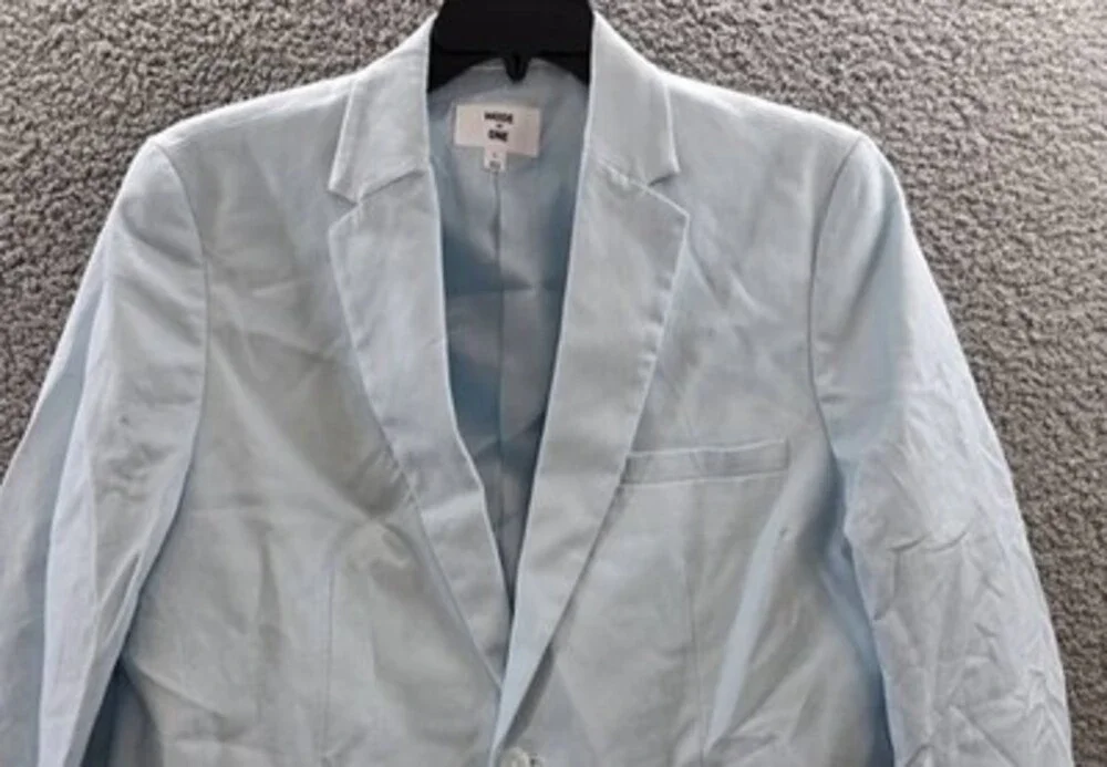Mode of One Slim-Fit Blazer Men's L Delicate Blue Linen Blend Button Closure